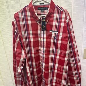U.S. Polo Assn Plaid Red/Blue/White Long Sleeve Button Down Shirt 2XL NEW NWT